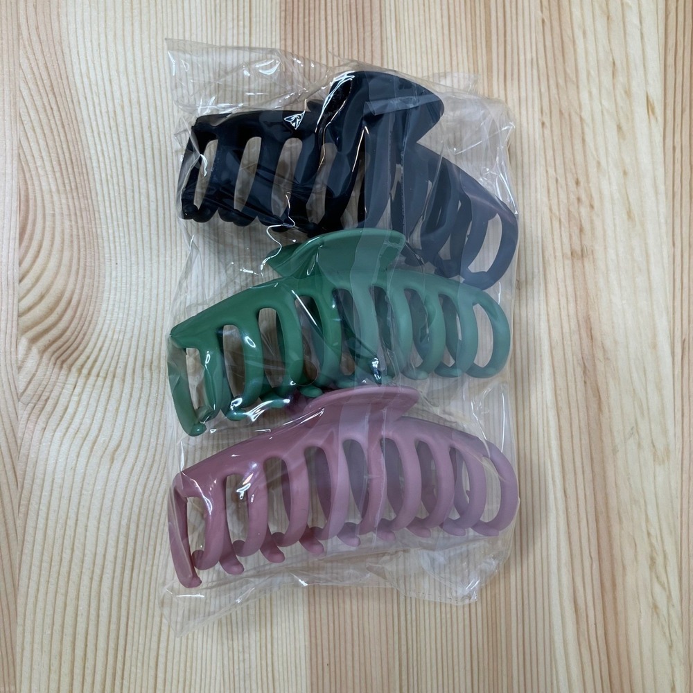3pc Matte Large Claw Hair Clips Accessories Set Black Dusty Rose Pink Sage Green - Picture 2 of 16